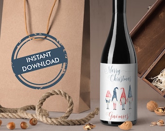 Gnome Label - Merry Christmas Gnomies Holiday Wine Label - for your Gnomies / Instant Download, humorous label Printable