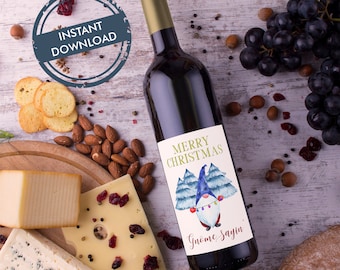 Gnome Holiday Wine Label - Gnome Sayin' / Gnome Label - Instant Download, humorous label Printable
