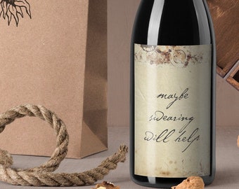 Maybe Swearing Will Help / Instant Download / humorous label Printable / Merry Christmas / Christmas wine