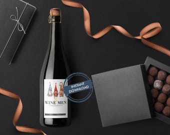 Gnome Wine Label - Three Wine Men Wine Label -3 Wise Men / Instant Download, humorous label Printable, Christmas wine label