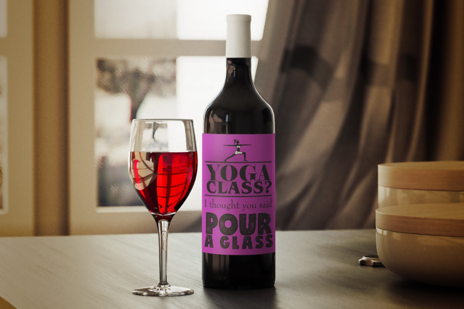 Yoga Wine Label, Humourous Wine Label Instant Download, DIY Wine Label