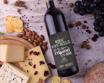 Teacher Wine Label / Instant Download / Caregiver Holiday Gift / chalkboard, humorous label Printable / reason to drink / Christmas wine