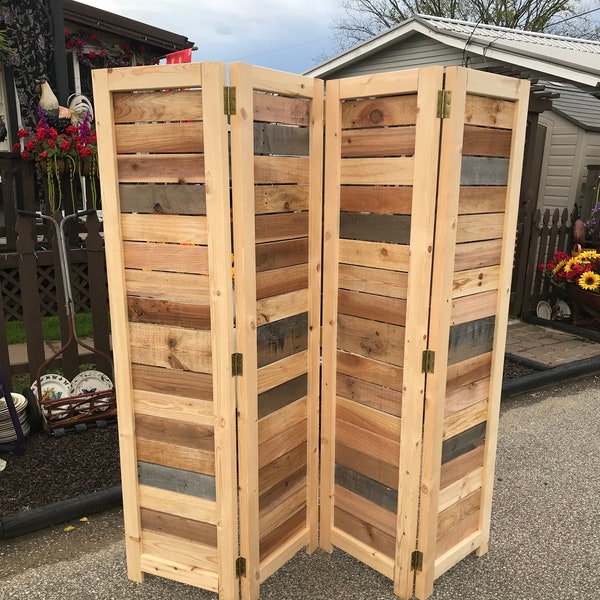 Handmade Primitive Room Divider / Movable Wall / Screen made from Antique Looking Wood - 5' 10" Tall with Four Panels - Beautiful!