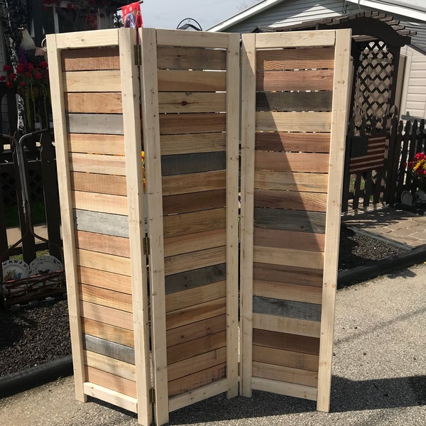 Handmade Primitive Room Divider / Movable Wall / Screen made from Antique Looking Wood - 5' 10" Tall with Three Panels - Beautiful!