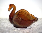 Imperial Glass Swan Amber with White Swirls Candy Bowl or Nut Dish, 1970s