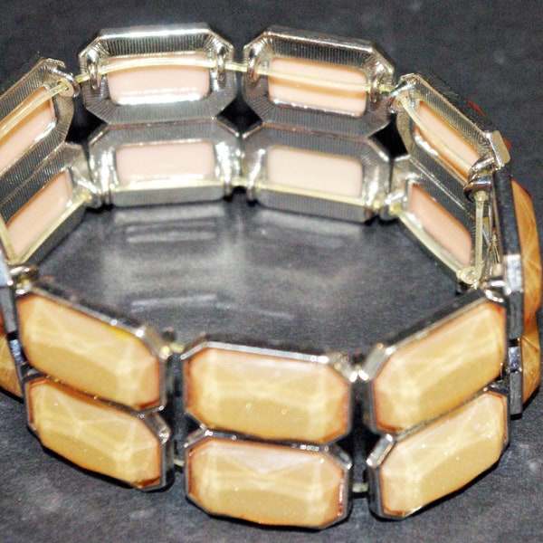 Jewelry, Expansion Bracelet, Silver Tone and Peach Sparkly Plastic Stretch Bracelet, Fits Small Wrists