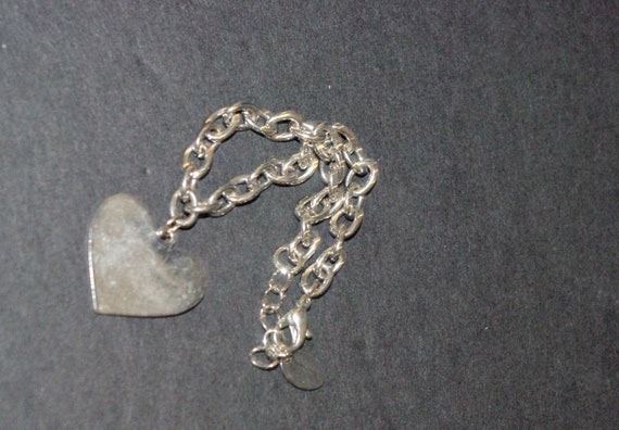 Vintage Silver Style Heart Bracelet, Chain 7", He… - image 3