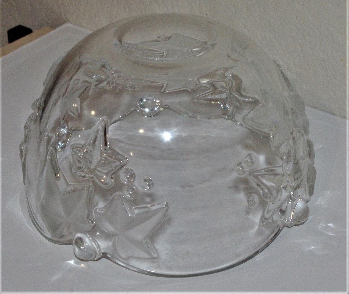 Vintage Raised Glass Salad Bowl With Frosted Leaf Pattern Etsy