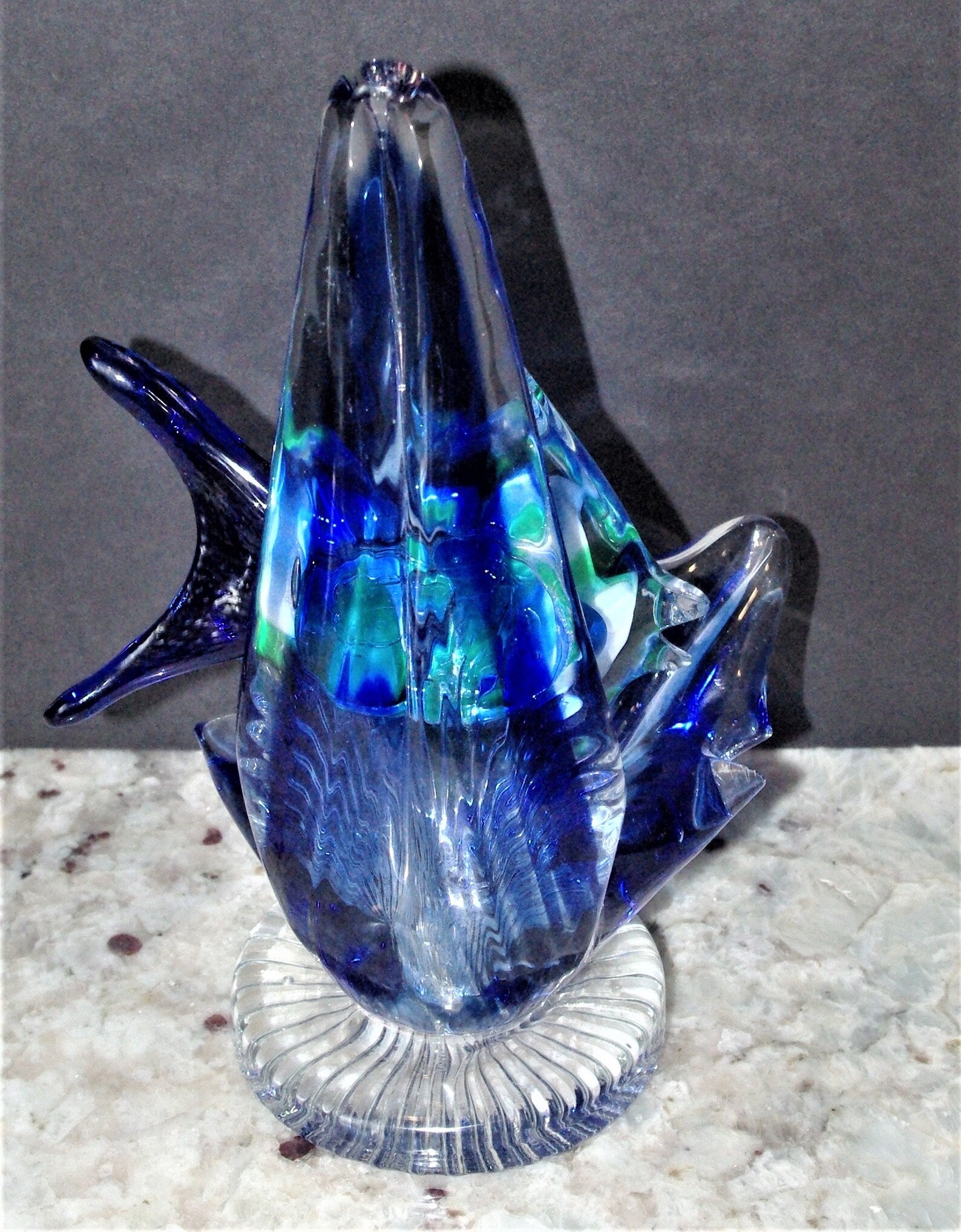 Vintage Large Fish Figurine Art Glass Animal Figurine Blue Etsy