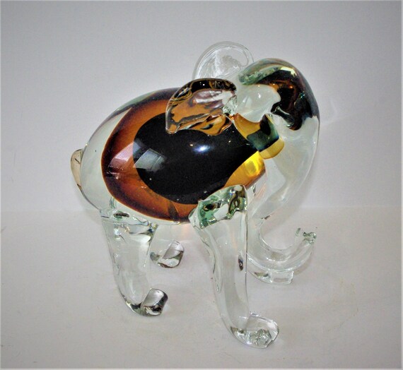 Vintage Large Glass Elephant Paperweight Display Elephant Etsy