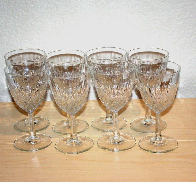 Set of 8 Vintage Clear Diamond Wine Cocktail Stem Glasses Etsy