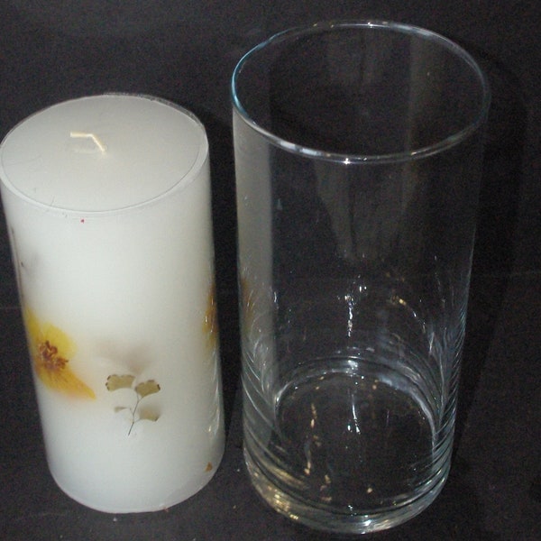Lamp Supplies, Cylinder Glass Vase w Candle H-7" Opening Diameter - 3 1/2" Opening Clear Glass for Weddings and Events includes 6" Candle