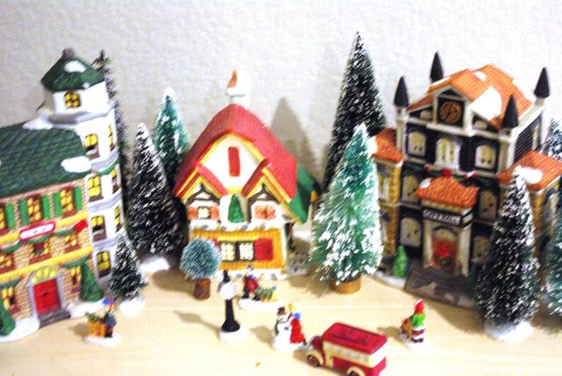 Vintage Christmas Ceramic Village 3 Houses w Addl Accessories: | Etsy