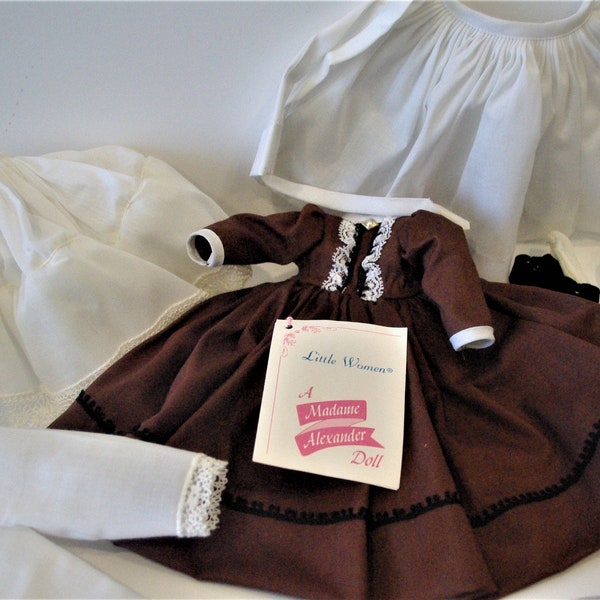 1985 Madam Alexander Marme Doll 1324 Little Women 12" Doll Clothes, Includes Brown Dress, Pantalloms, Apron, Shoes, Socks, Slip & Hat