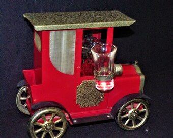 Vintage Music Liquor Decanter Car, Wind Up Music Box, Liquor Bottle, Shot Glasses, Plays How Dry I AM