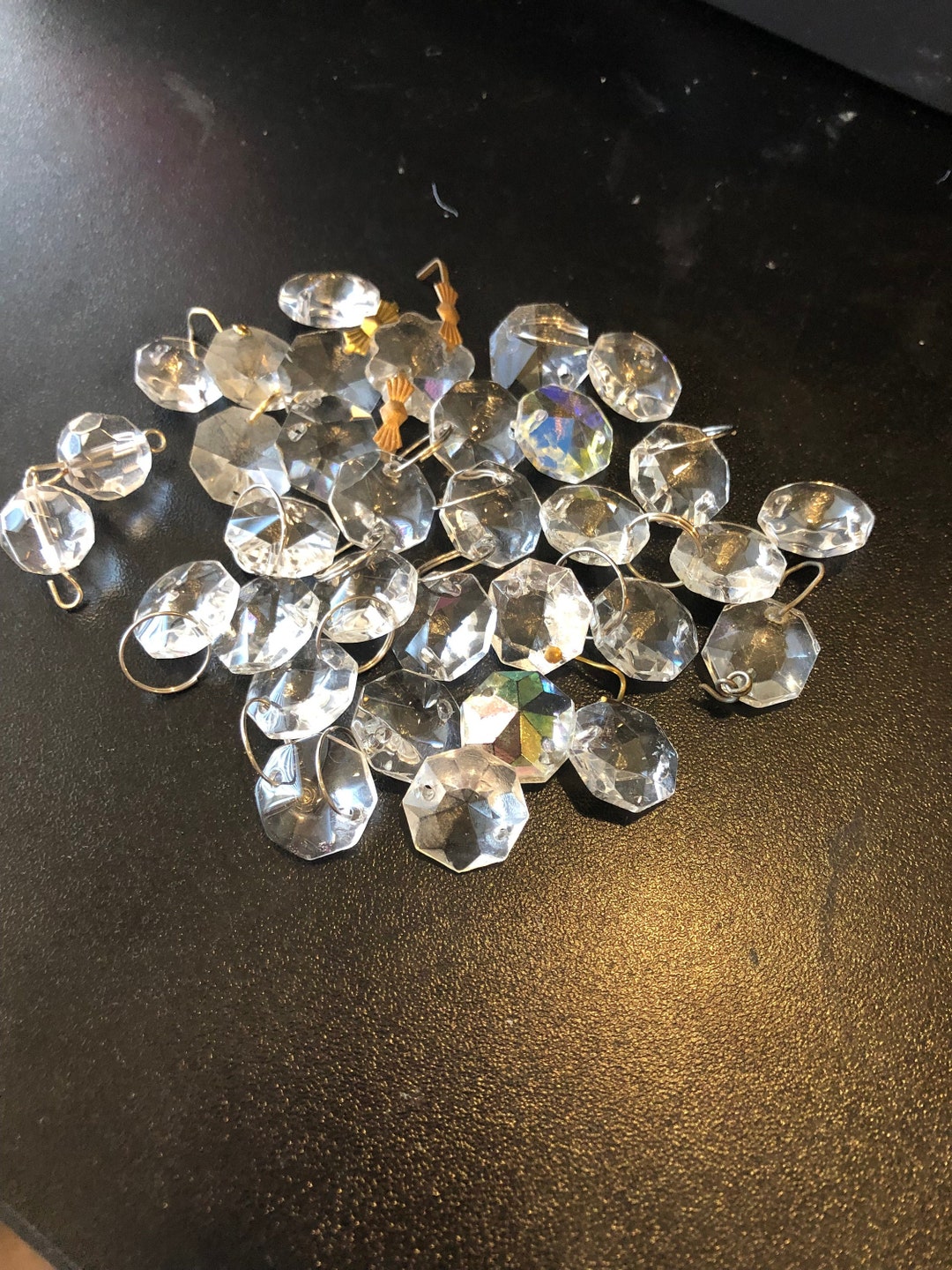Vintage Set of 33clear Octagon Crystal 2 Hole Glass Beads Chandelier