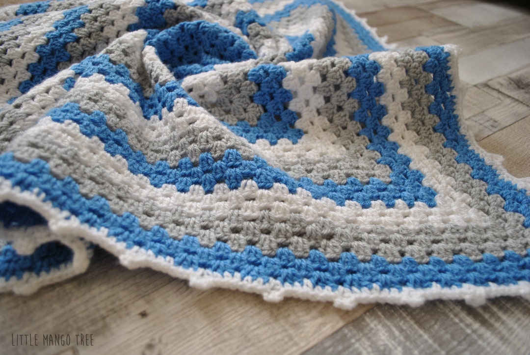 Blue Grey Crochet Baby Blanket Baby Boy Blanket Baby Shower Etsy