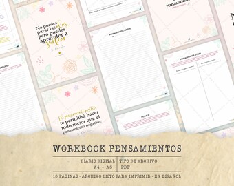 Thoughts Workbook 15 pages | A4 and A5 Printable PDF | Spanish | Instant Digital Download
