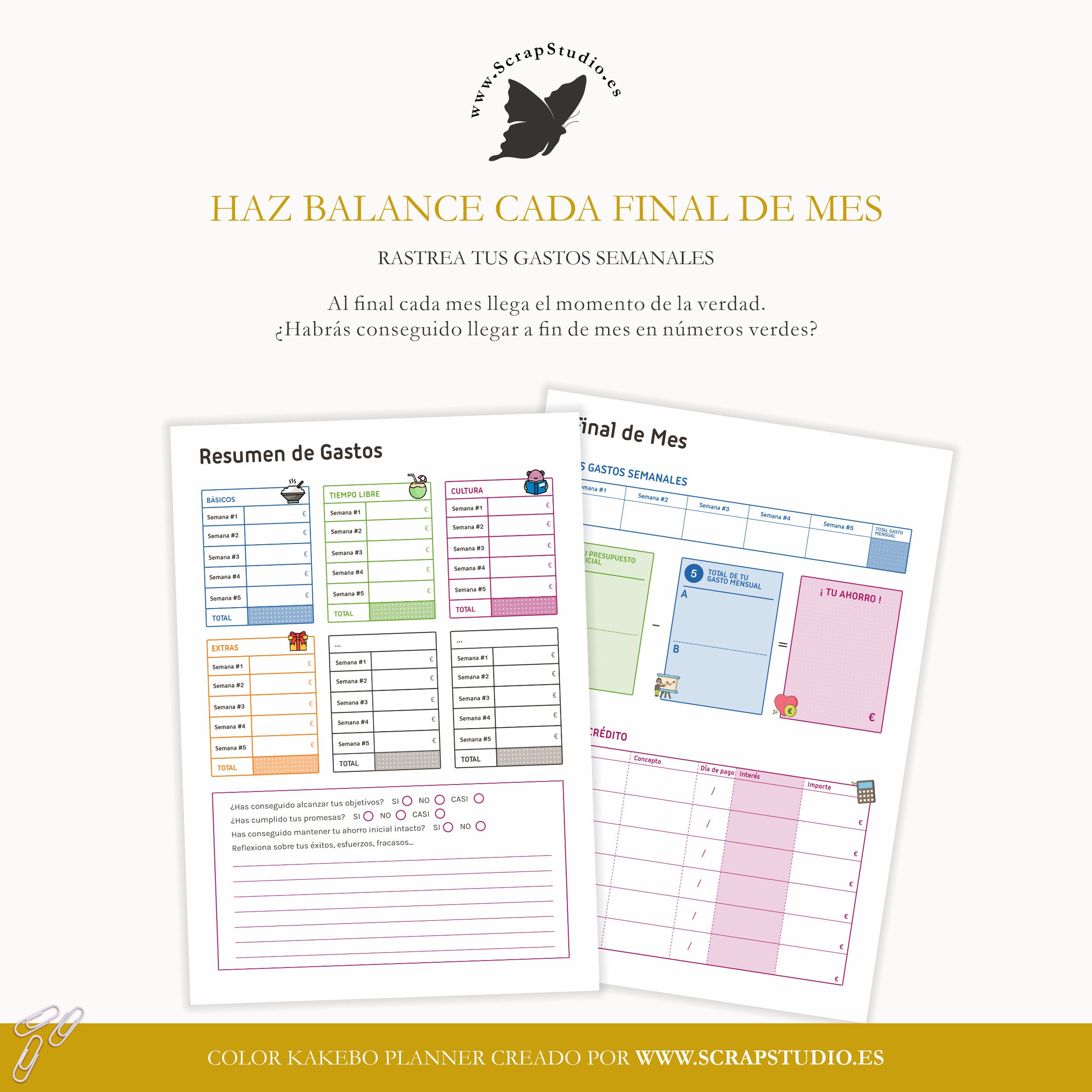 COLOR Kakebo Planner, Easy finance, Learn to save, Flexible calendar,  Printable/Editable, Usd and eur coins