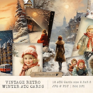 Vintage Retro Winter Ephemera Karten, ATC Journal Karten, Junk Journal, Scrapbooking, Collage Sheets, druckbare Seite