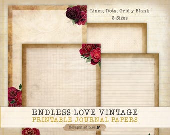 Printable Writing Paper Endless Love, Printable Journal Pages, Printable Stationery 5.5" x 8.5", Digital Download