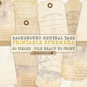 Background Neutral Tags Digital Ephemera, Journaling, Junk Journal, Scrapbooking, Collage Sheets, Printable, Digital Download