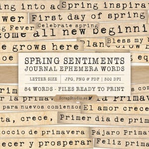 Semplici parole di diario primaverile, sentimenti, effimeri primaverili, diario stampabile, parole di primavera, diario di Pasqua, collage, download digitale