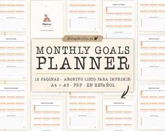 Monthly Goals Planner 12 pages | A4 and A5 Printable PDF in Spanish | Instant Digital Download