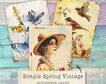 Simply Spring Vintage, Ephemera Cards, Tags, Junk Journal, Scrapbooking, Hanging Tags, Printable Page, Decoupage Paper, Download