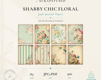 シャビーシックな花柄ペーパーパック – スクラップブッキング、ジャーナリング、デジタルダウンロード用のジャンクジャーナルエフェメラバンドル