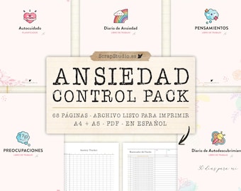 Anxiety Printable Pack A4 A5 | Spanish Mental Health Journal & Workbook | Instant Download for Stress Relief PDF