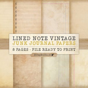 Vintage Lined Note Paper – Printable Junk Journal Pages, Neutral Basic Paper Pack PDF Download