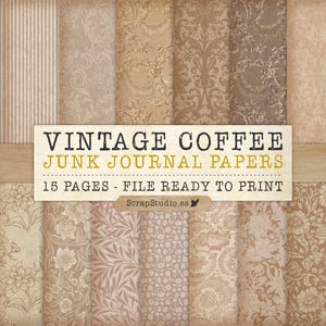 Vintage Coffee Digital Paper Pack – Junk Journal & Valentinstagsseiten zum Ausdrucken