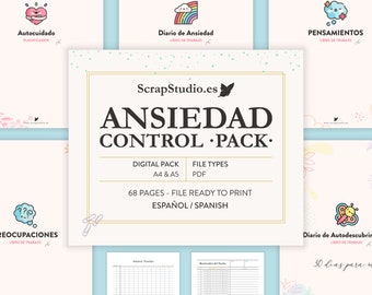 Anxiety Control Pack 90 Pages | Trackers, Journals, and Workbooks | Printable A4 and A5 PDF Spanish | Digital Download