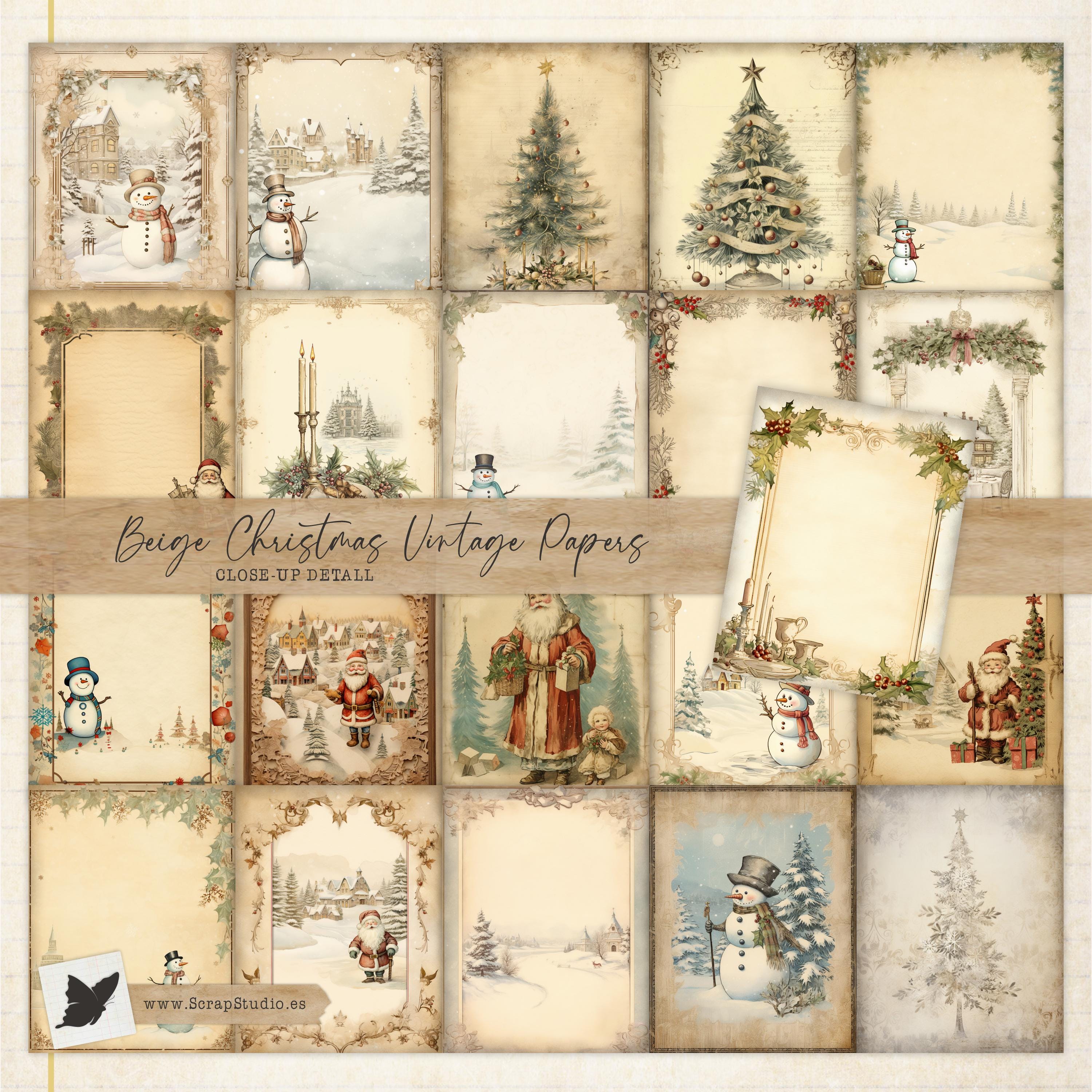 Vintage Beige Christmas Junk Journal Paper Pack – Winter Holiday ...