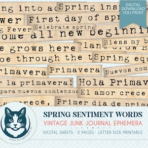 Eenvoudige lentedagboekwoorden en -gevoelens, lente-ephemera, printbaar dagboek, lentewoorden, paas-junkjournal, collage, digitale download