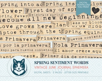 Simple Spring Journal Words Sentiments, Spring Ephemera, Printable Journal, Spring Words, Easter Junk Journal, Collage, Digital Download