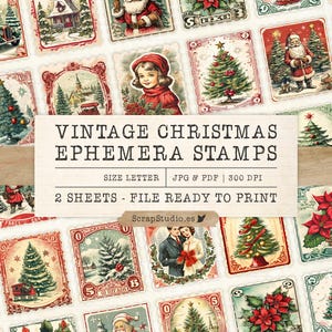 Vintage Christmas Ephemera Stamps Collection, Journal Stamps, Junk Journal, Christmas Junk Journal Kit, Collage Sheets, Digital Download