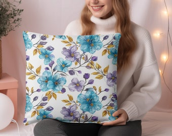 Watercolor Spring Flowers Pillow - Spun Polyester Cover & Insert, Double-Sided Print, 14x14, Unique Home Decoration