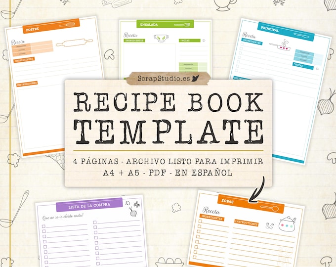 Recipe Build Chart.pdf Spanish Recipe Book | Printable A5 PDF Templates | Digital Recipe ...