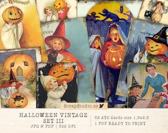 Spooky vintage Halloween printable Pack 3 | Scrapbook supplies, ephemera tags, ATC Cards, Digital Download