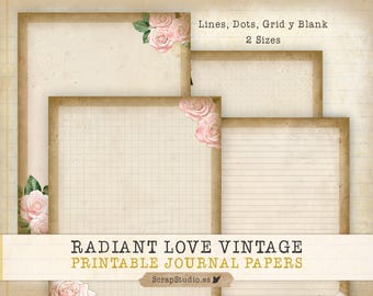 Printable Writing Paper Radiant Love, Printable Journal Pages, Printable Stationery 5.5" x 8.5", Digital Download