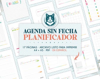 Undated Planner PDF in Spanish A4 A5 | Daily Weekly Monthly Yearly Pages | Printable Digital Download Organizer