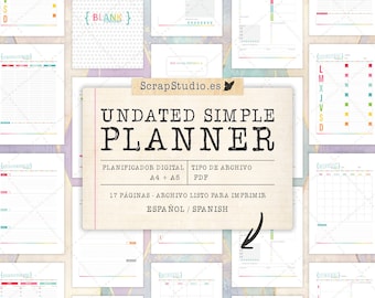 Undated Planner PDF A4-A5 [SPANISH] - Daily, Weekly, Fortnightly, Monthly, Yearly, Timetable, Notes - Instant Digital Download