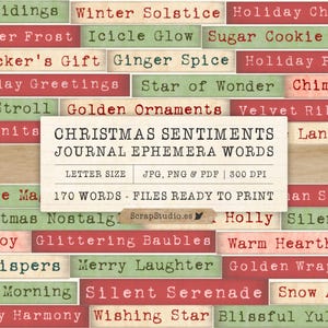 Christmas Journal Words Sentiments, Holiday Digital Ephemera, Vintage Xmas Scrapbooking, Printable Collage Junk Journals, Instant Download