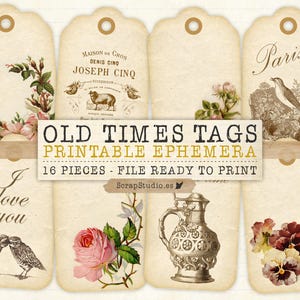 Puede incluir: Conjunto de 16 etiquetas para regalo imprimibles de estilo vintage con varios diseños que incluyen flores, pájaros y una jarra. Las etiquetas están listas para imprimir y son perfectas para agregar un toque de encanto del viejo mundo a tus regalos.