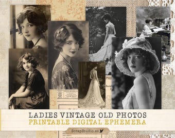 Ephemera vintage de mujeres, 20 retratos antiguos y tarjetas imprimibles
