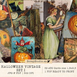 Halloween Ephemera Cards Vintage Set 1 | ATC Journal Cards, Junk Journal, Scrapbooking, Hanging Tags, Printable Collage Sheets