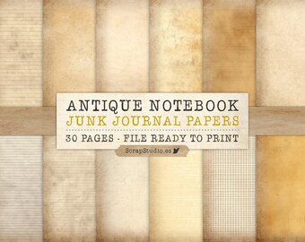 Antique Notebook Printable Paper Bundle Pack, Old Book Pages, Large Pack, Antique Paper, Aged Texture, Paper Junk Journal, Digital Download