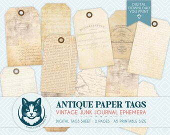 Background Neutral Tags Digital Ephemera, Journaling, Junk Journal, Scrapbooking, Collage Sheets, Printable, Digital Download